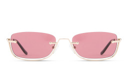 Shop TRICE Engraved Logo Half-Rim Square Sunglasses in Gold/Pink online.