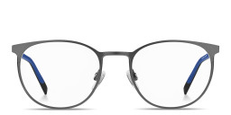 Shop Tommy Hilfiger Logo Round Eyeglasses in Matte Ruthenium online.