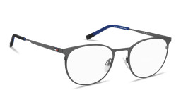 Shop Tommy Hilfiger Logo Round Eyeglasses in Matte Ruthenium online.