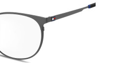 Shop Tommy Hilfiger Logo Round Eyeglasses in Matte Ruthenium online.