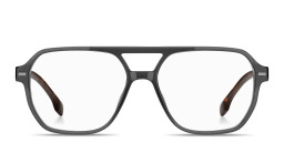 Shop Hugo Boss Logo Wide Square Eyeglasses in Transparent Grey online.