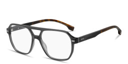 Shop Hugo Boss Logo Wide Square Eyeglasses in Transparent Grey online.