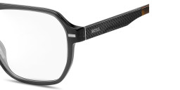 Shop Hugo Boss Logo Wide Square Eyeglasses in Transparent Grey online.