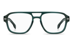 Shop Hugo Boss Logo Lettering Round Eyeglasses in Transparent Teal online.