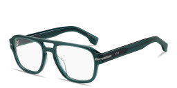 Shop Hugo Boss Logo Lettering Round Eyeglasses in Transparent Teal online.