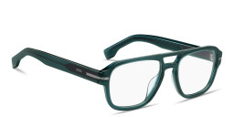 Shop Hugo Boss Logo Lettering Round Eyeglasses in Transparent Teal online.