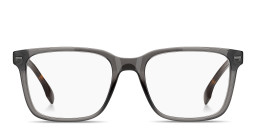 Shop Hugo Boss Logo Lettering Wide Rectangle Eyeglasses in Transparent Grey online.