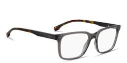 Shop Hugo Boss Logo Lettering Wide Rectangle Eyeglasses in Transparent Grey online.