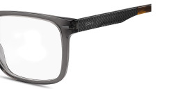 Shop Hugo Boss Logo Lettering Wide Rectangle Eyeglasses in Transparent Grey online.