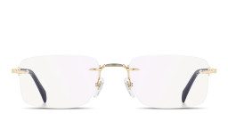 Shop DAVID BECKHAM Curator Collection Wide Rimless Rectangle Eyeglasses With Blue Light Filter Lenses in Polished Gold online.