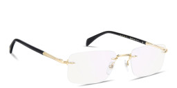 Shop DAVID BECKHAM Curator Collection Wide Rimless Rectangle Eyeglasses With Blue Light Filter Lenses in Polished Gold online.