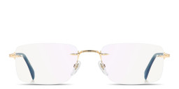 Shop DAVID BECKHAM Curator Collection Wide Rimless Rectangle Eyeglasses With Blue Light Filter Lenses in Gold online.