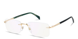 Shop DAVID BECKHAM Curator Collection Wide Rimless Rectangle Eyeglasses With Blue Light Filter Lenses in Gold online.