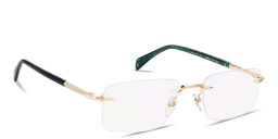 Shop DAVID BECKHAM Curator Collection Wide Rimless Rectangle Eyeglasses With Blue Light Filter Lenses in Gold online.