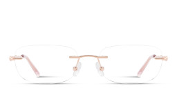 Shop TRICE Logo Rimless Rectangle Eyeglasses in Rose Gold online.