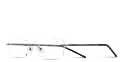 Shop TRICE Engraved Logo Rimless Rectangle Eyeglasses in Gunmetal online.