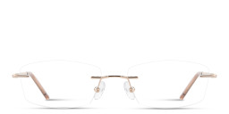 Shop TRICE Engraved Logo Rimless Rectangle Eyeglasses in Polished Gold online.