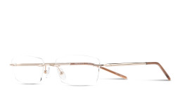 Shop TRICE Engraved Logo Rimless Rectangle Eyeglasses in Polished Gold online.