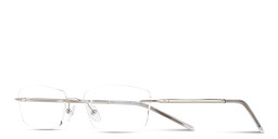 Shop TRICE Engraved Logo Rimless Rectangle Eyeglasses in Silver online.