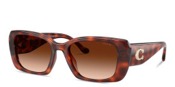 Shop Coach Logo Square Sunglasses in Caramel Tortoise online.