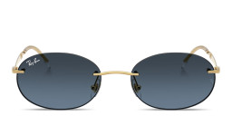 Shop Ray-Ban Logo Signature Unisex Rimless Oval Sunglasses in Arista Gold/Blue Gradient Dark Grey online.