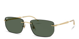 Shop Ray-Ban Logo Signature Unisex Rimless Irregular Sunglasses in Arista Gold online.