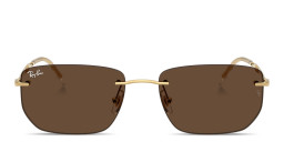 Shop Ray-Ban Logo Signature Unisex Rimless Irregular Sunglasses in Arista Gold online.