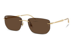 Shop Ray-Ban Logo Signature Unisex Rimless Irregular Sunglasses in Arista Gold online.