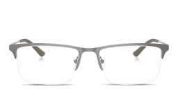 Shop Emporio Armani Eagle Logo Half-Rim Wide Rectangle Eyeglasses in Matte Grey online.