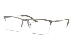 Shop Emporio Armani Eagle Logo Half-Rim Wide Rectangle Eyeglasses in Matte Grey online.
