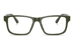 Shop Emporio Armani Logo Signature Rectangle Eyeglasses in Green online.