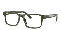 Shop Emporio Armani Logo Signature Rectangle Eyeglasses in Green online.