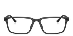 Shop Emporio Armani Eagle Logo Wide Rectangle Eyeglasses in Black online.