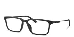 Shop Emporio Armani Eagle Logo Rectangle Eyeglasses in Black online.