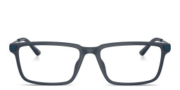 Shop Emporio Armani Eagle Logo Wide Rectangle Eyeglasses in Matte Blue online.