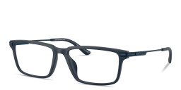 Shop Emporio Armani Eagle Logo Wide Rectangle Eyeglasses in Matte Blue online.