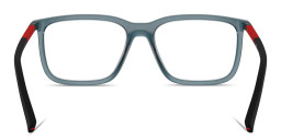 Shop Prada Linea Rossa Logo Signature Pillow Eyeglasses in Transparent Blue online.
