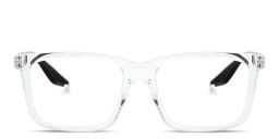 Shop Prada Linea Rossa Logo Signature Wide Rectangle Eyeglasses in Crystal online.