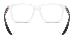 Shop Prada Linea Rossa Logo Signature Wide Rectangle Eyeglasses in Crystal online.