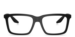 Shop Prada Linea Rossa Logo Signature Wide Rectangle Eyeglasses in Rubber Black online.