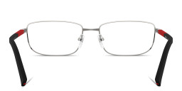 Shop Prada Linea Rossa Logo Lettering Wide Pillow Eyeglasses in Matte Gunmetal online.