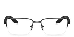 Shop Prada Linea Rossa Logo Signature Half-Rim Wide Pillow Eyeglasses in Rubber Black online.