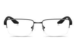 Shop Prada Linea Rossa Logo Signature Half-Rim Wide Pillow Eyeglasses in Matte Black online.