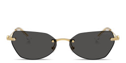 Shop Swarovski Crystal-Embellished Rimless Irregular Sunglasses in Gold/Dark Grey online.