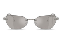 Shop Swarovski Crystal-Embellished Rimless Irregular Sunglasses in Gunmetal/Light Grey Silver online.
