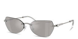 Shop Swarovski Crystal-Embellished Rimless Irregular Sunglasses in Gunmetal online.