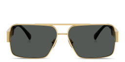 Shop VERSACE Greca Rectangle Sunglasses in Gold online.