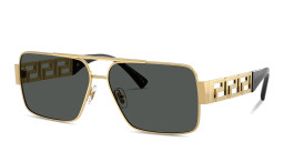 Shop VERSACE Greca Rectangle Sunglasses in Gold online.