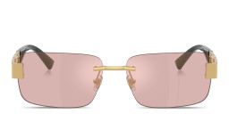 Shop VERSACE Greca Rimless Rectangle Sunglasses in Gold online.