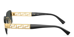 Shop VERSACE Greca Rimless Rectangle Sunglasses in Gold online.